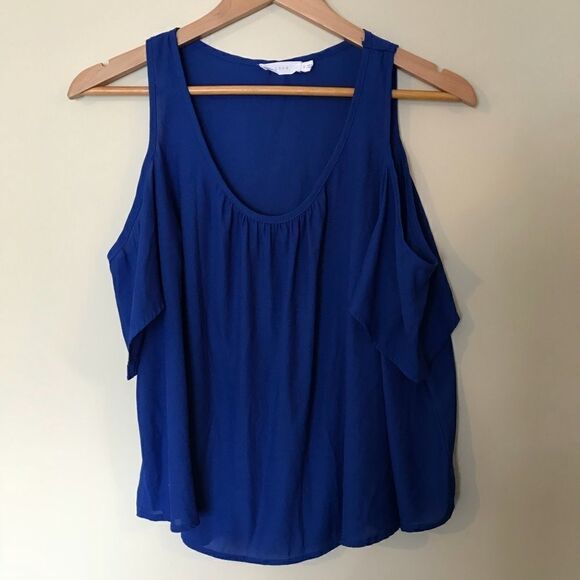 Lush Small Cold shoulder Ruffle Tee Blue - Picture 3 of 7